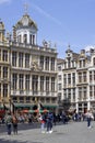 Tourist in front of medieval tenement House of the Corporation of Bakers, The King of Spain in Grand Place, Brussels, Belgium Royalty Free Stock Photo