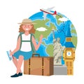 Tourist girl cartoon with bag design