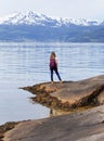 Tourist girl at the Hardangerfjorden