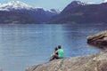 Tourist girl at the Hardangerfjorden