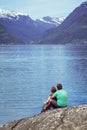 Tourist girl at the Hardangerfjorden