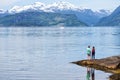 Tourist girl at the Hardangerfjorden