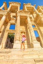 Tourist at Library of Celsus of Ephesus in Turkey Royalty Free Stock Photo