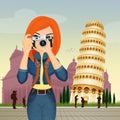 Tourist girl in Pisa