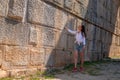 Tourist girl walking through the old city streets of Demre, Turkey Royalty Free Stock Photo