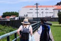 Tourist going to bird watching tour with guide Royalty Free Stock Photo