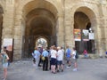 Tourist group outside Roman amphitheatre