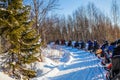 The tourist group on snowmobiles