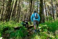 Tourist Group Wear a face mask to prevent COVID-19. Hiking travel