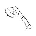 Tourist hand axe. A tool for cutting down trees. The axe of the Woodman. Vector illustration in the Doodle style