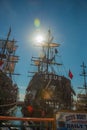 In the Tourist Harbour of Alanya, excursion boat pirate style. Alanya, Antalya district, Turkey, Asia