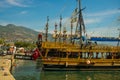 In the Tourist Harbour of Alanya, excursion boat pirate style. Alanya, Antalya district, Turkey, Asia