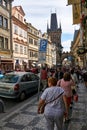 Tourist exploring downtown Prague in mid morning