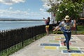 Tourist having fun in Parque las Palomas , San Juan, Puerto Rico