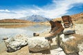 Tourist hiker boots shoes in mountains Royalty Free Stock Photo