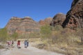 Tourist hiking in Bungle Bungle Range landform in Kimberley Western Australia