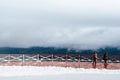 Tourist at Hokkaido Usuzan mountain view point in urly winter