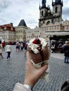 Trdlo with strawberry in Prague, Czech