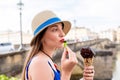 Tourist with ice cream in Florence city Royalty Free Stock Photo