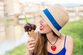 Tourist with ice cream in Florence city Royalty Free Stock Photo