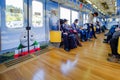 Tourist inside Fujikyu line or Thomas train at Otsuki Station Near kawaguchiko station ; Yamanashi, Japan 9 April 2018