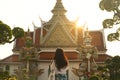 Tourist inside Wat Arun in Bangkok.