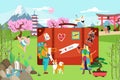 Tourist in japan journey, vector illustration. Tourism travel with huge suitcase, world vacation at holiday design