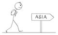 Tourist on Journey to Asia, Vector Cartoon Stick Figure Illustration