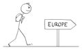 Tourist on Journey to Europe, Vector Cartoon Stick Figure Illustration