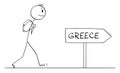 Tourist on Journey to Greece, Vector Cartoon Stick Figure Illustration