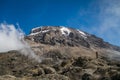 Tourist and Kibo peak in Mount Kilimanjaro, Tanzania Royalty Free Stock Photo