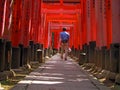 Tourist in Kyoto-Inari gates tunnel Royalty Free Stock Photo