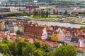 Szczecin from a bird`s eye view. Old town and tenements at the Market Square. A view of the city, the Odra River and a fragment of Royalty Free Stock Photo
