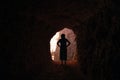 tourist in Las Medulas, a Roman gold-mining site. UNESCO world heritage in Castile and Leon, Spain - may 2023