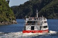 Tourist launch at Milford Sound, New Zealand Royalty Free Stock Photo