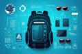 Tourist Layout - Traveler's Outfit, Cybernetics Style Backpack, Documents, Bag