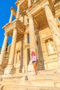 Tourist at Library of Celsus of Ephesus in Turkey Royalty Free Stock Photo