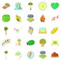 Tourist life icons set, cartoon style