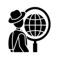 Tourist Looking at Globe Vector Icon Isolated on White Royalty Free Stock Photo