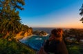 Tourist looking at McWay Falls Big Sur California Royalty Free Stock Photo