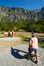 Tourist looking through telescope