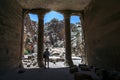 A tourist looks out from the Garden Hall which is located at the ancient site of Petra in Jordan.