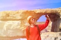 Tourist making selfie in Azure window, Gozo Royalty Free Stock Photo