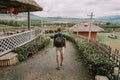 Tourist man with backpack is standing at Yun Lai Viewpoint Royalty Free Stock Photo