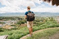 Tourist man with backpack is standing at Yun Lai Viewpoint Royalty Free Stock Photo