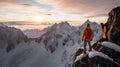 Tourist man hiker on top of the mountain. Active life concept. Royalty Free Stock Photo