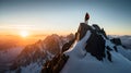 Tourist man hiker on top of the mountain looking at sunset. Active life concept. Generative AI. Royalty Free Stock Photo