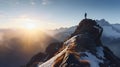 Tourist man hiker on top of the mountain. Active life concept. Royalty Free Stock Photo