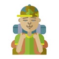 Tourist man icon. Nature outdoorman and sightseer. On vacation, hiking, trekking and camping Tourism and travel icon