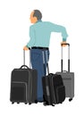 Tourist man traveler carrying his rolling suitcase vector silhouette illustration isolated on white background. Tourist with bags. Royalty Free Stock Photo